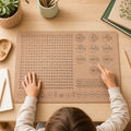 Mathe-Schreibtischunterlage aus Kork für Kinder mit großem Einmaleins, Brüchen, Prozenten und geometrischen Formen