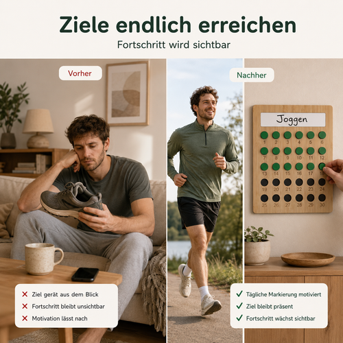 Vorher-Nachher-Vergleich mit Holz-Habit-Tracker zum Erreichen persönlicher Ziele