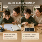 Vorher-Nachher-Vergleich mit Bruchrechnen-Lernset aus Holz für Kinder in der Grundschule