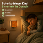 Schlafendes Kind mit Katze-Nachtlicht aus Holz als sanfte Orientierung im Dunkeln