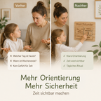 Vorher-Nachher-Vergleich mit Montessori-Dauerkalender aus Holz für mehr Orientierung und Zeitverständnis bei Kindern