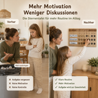 Vorher-Nachher-Vergleich mit Sternentafel aus Holz für mehr Motivation und Routine im Kinderalltag