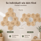Modularer Mutmach-Spiegel Löwe in Natur mit 10 gravierten Holzelementen, Acrylspiegel und frei kombinierbarer Wandgestaltung