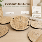 Winkelkreis aus Bambusholz mit gravierten Gradangaben und sieben Winkelgrößen zum Lernen von Winkeln