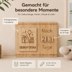 Countdown-Kalender aus Holz für Geburtstage, Ferien und Urlaub mit Ereigniskarten, Acrylkarte und Countdown bis 30 Tage