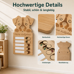 Detailansicht der Hund-Aufgabentafel aus Bambusholz mit Gravur, Schiebereglern und Wandhalterung
