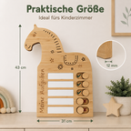Pferd-Aufgabentafel aus Holz in praktischer Größe fürs Kinderzimmer mit fünf Aufgabenfeldern