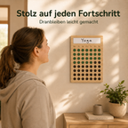Holz-Habit-Tracker an der Wand für Yoga-Routine und sichtbaren täglichen Fortschritt