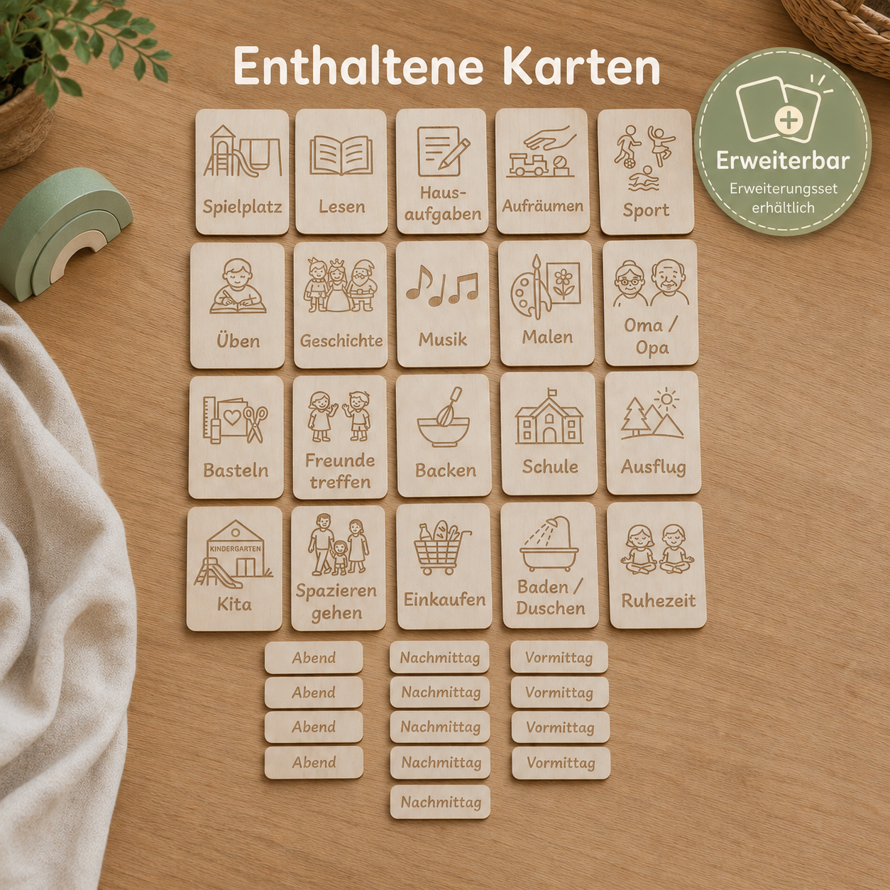 Montessori Tagesplan für Kinder – magnetische Holztafel mit 33 Karten