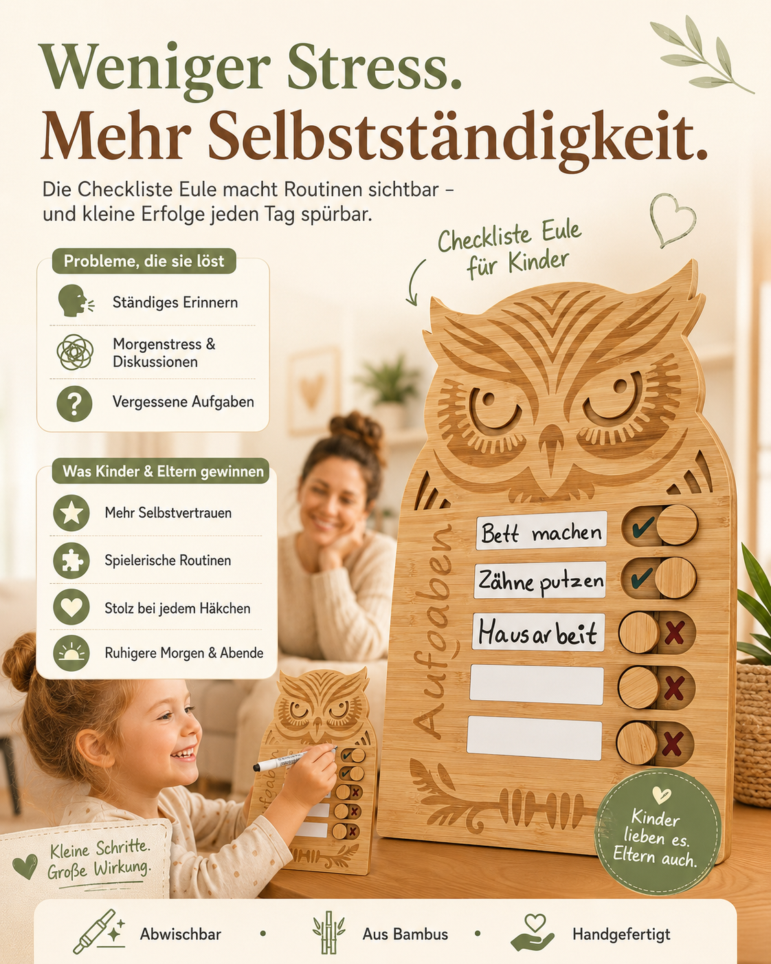 Routinetafel Eule für Kinder – Selbstständigkeit im Alltag fördern
