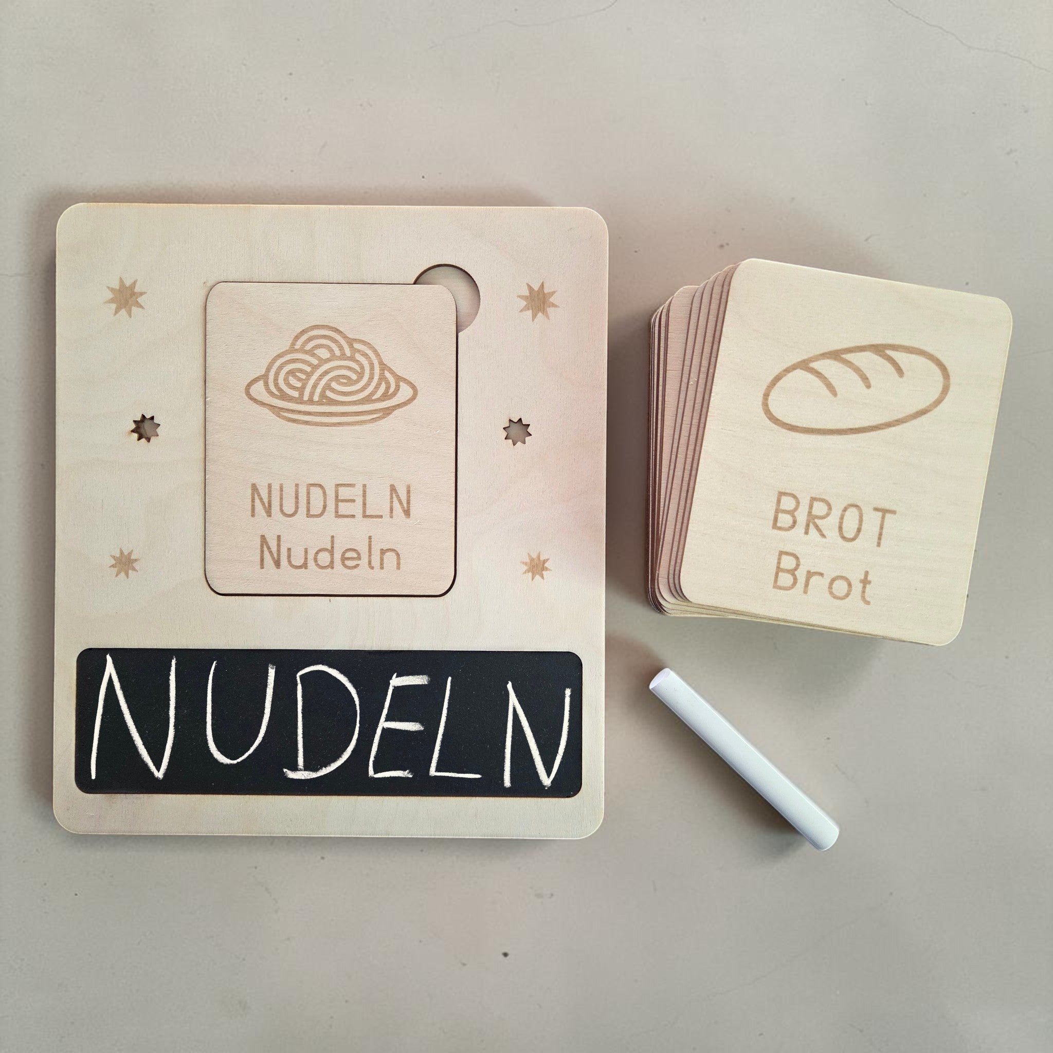 Lernboard Schreiben & Lesen aus Holz "Essen & Trinken"
