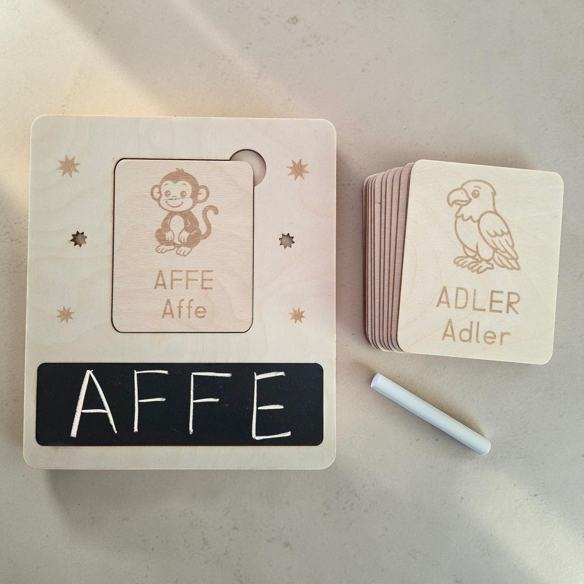 Lernboard Schreiben & Lesen aus Holz "Zoo-Tiere"