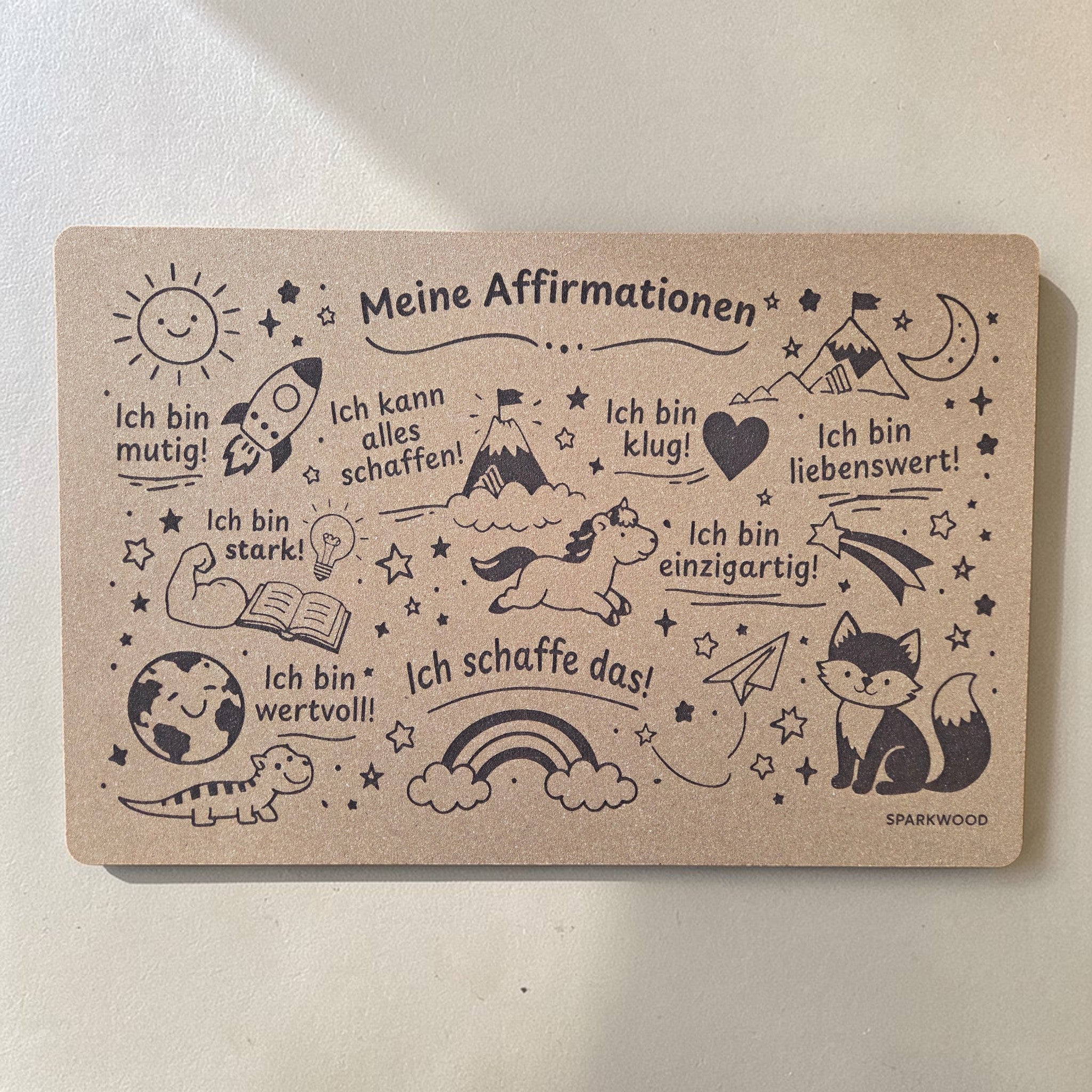 Schreibtischunterlage für Kinder aus Kork - Affirmationen