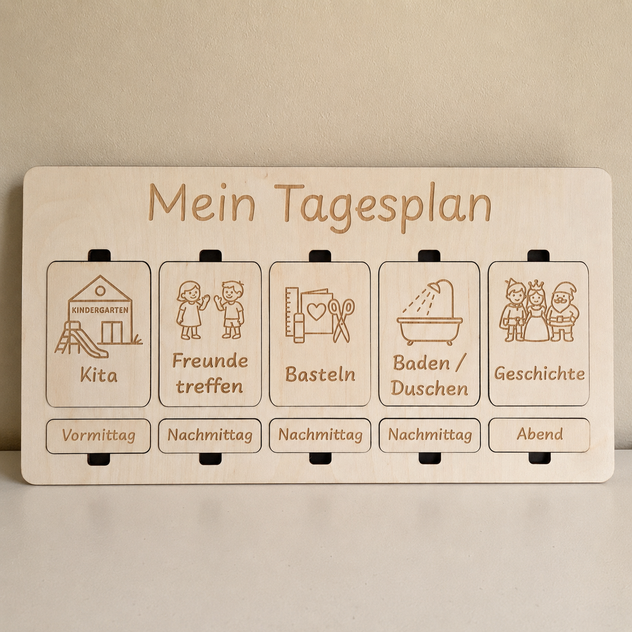 Montessori Tagesplan für Kinder – magnetische Holztafel mit 33 Karten