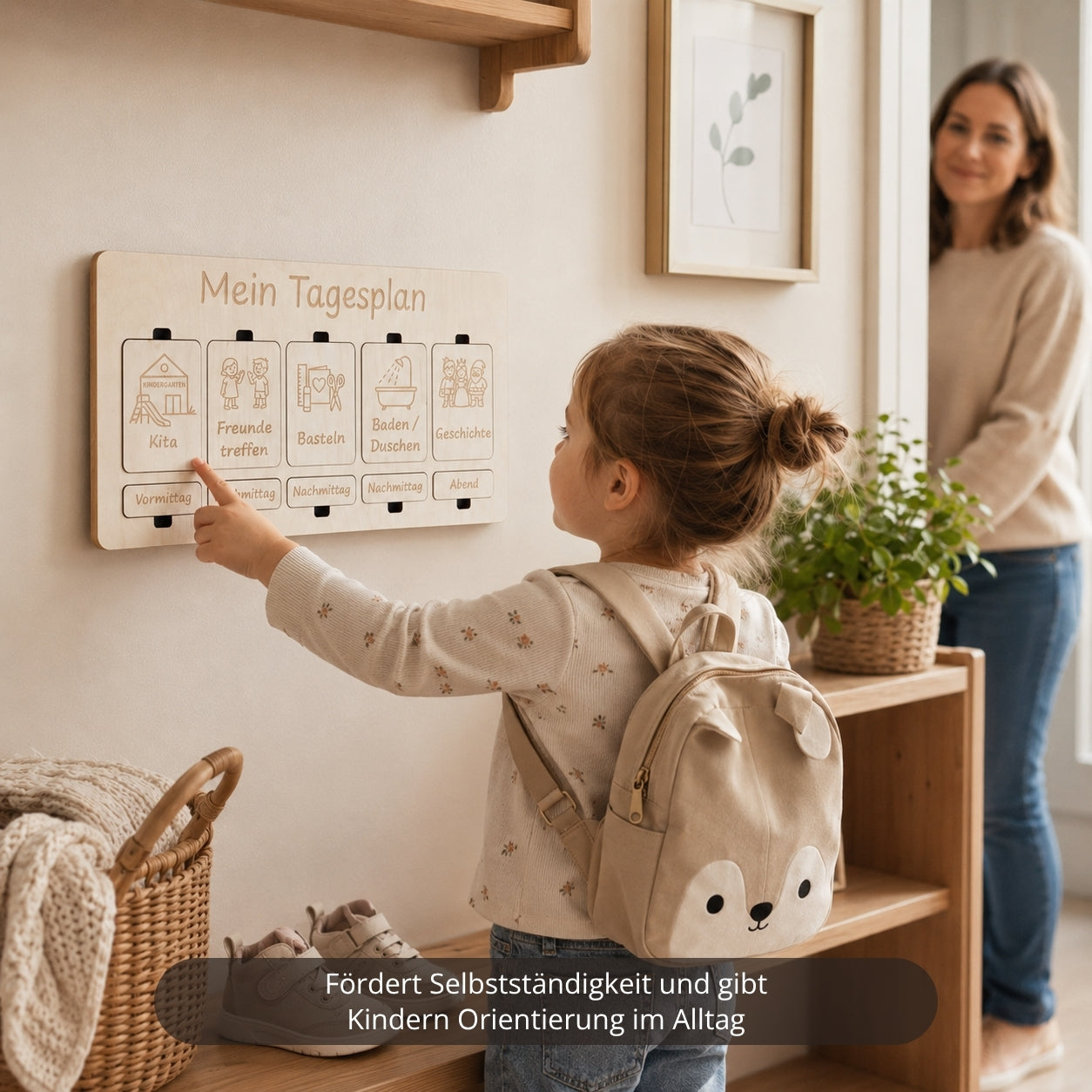 Montessori Tagesplan für Kinder – magnetische Holztafel mit 33 Karten