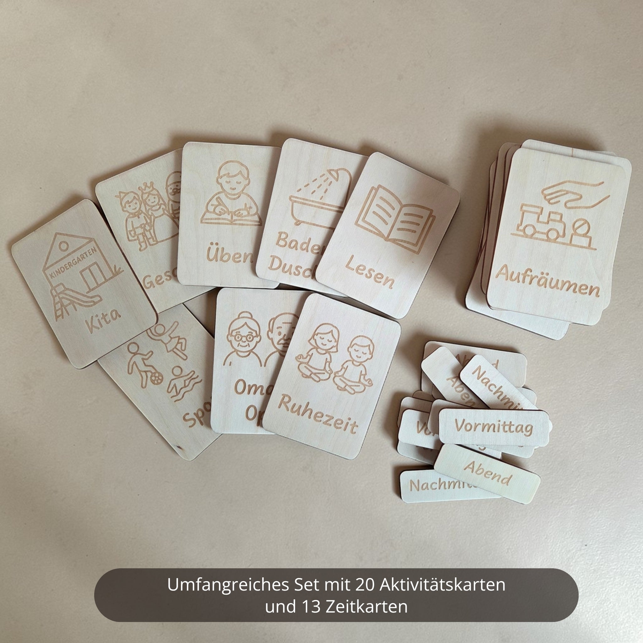 Montessori Tagesplan für Kinder – magnetische Holztafel mit 33 Karten